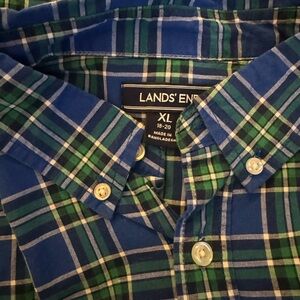 Lands' End Boys XL Blue and Green Checkered Shirt